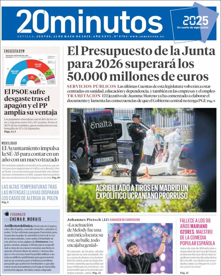 Portada de 20 Minutos - Sevilla (España)