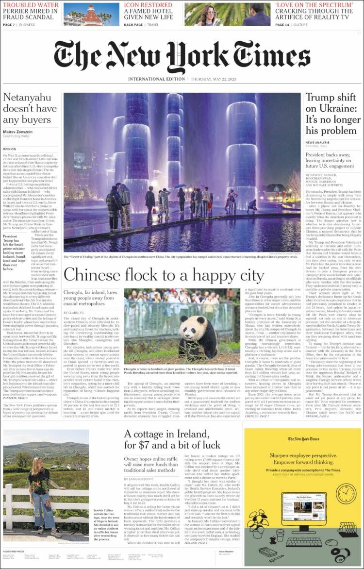 Portada de International New York Times (Europe)