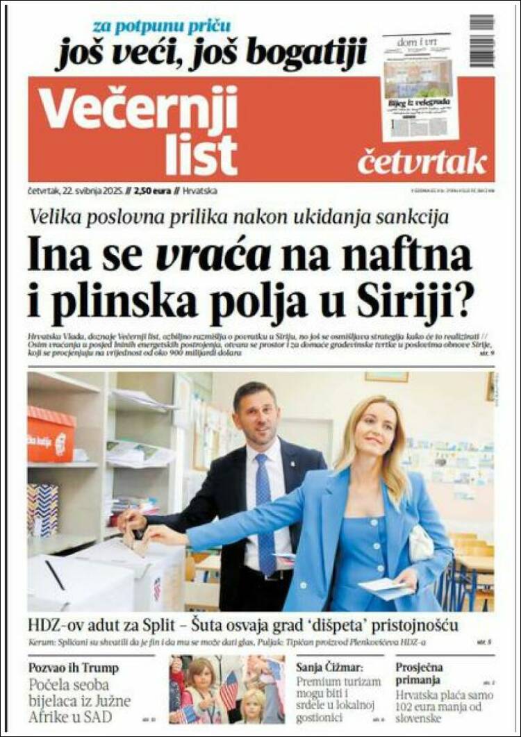 Portada de Večernji (Croatie)