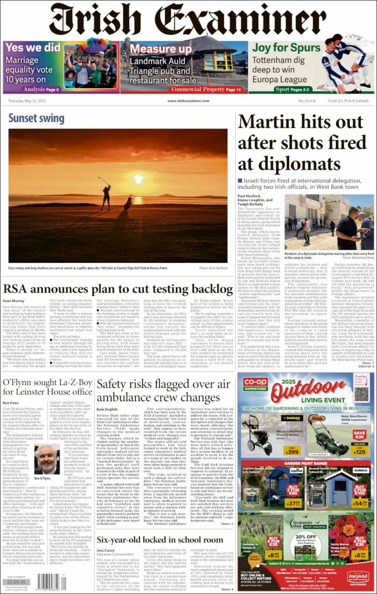 Portada de Irish Examiner (Irlande)