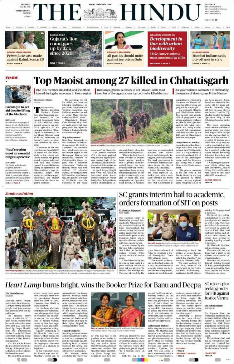 Portada de The Hindu (Inde)