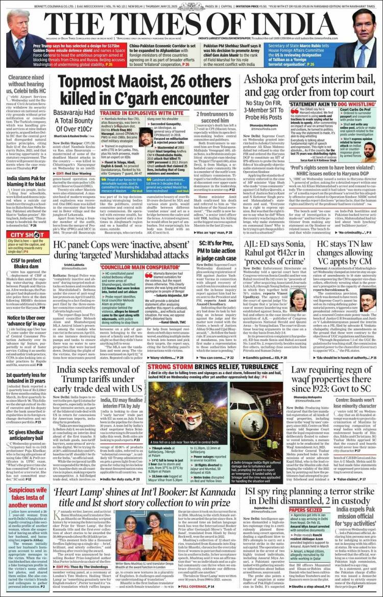 Portada de The Times of India (Inde)