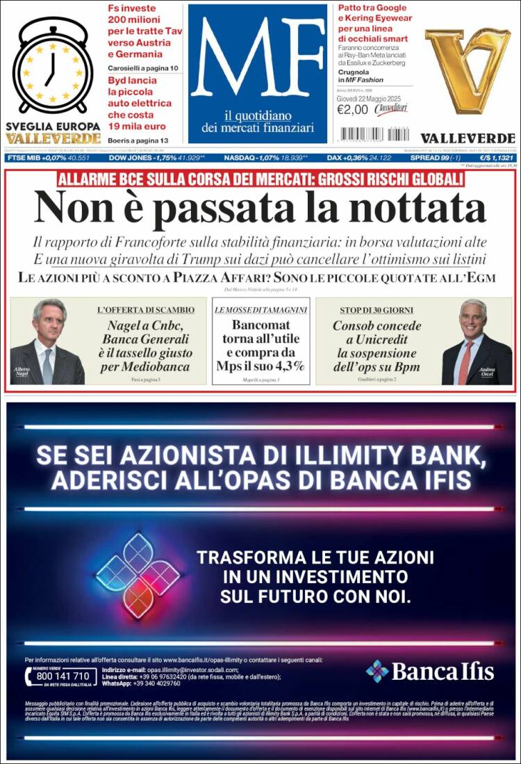 Portada de Milano Finanza (Italie)