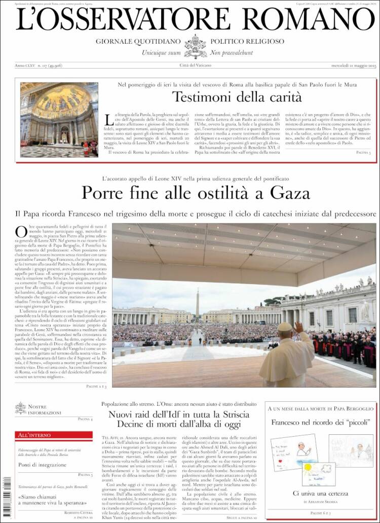 Portada de L'Osservatore Romano (Italie)