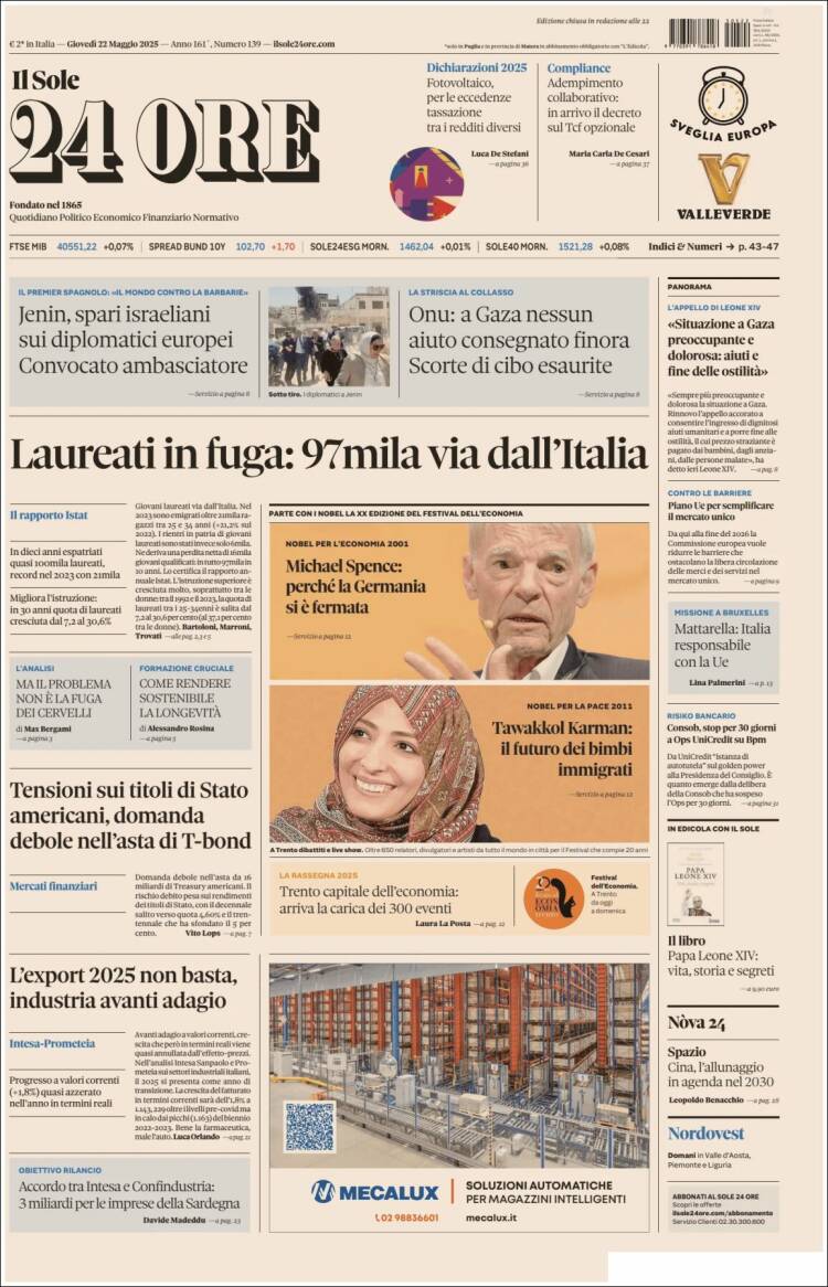 Portada de Il Sole 24 ORE (Italie)