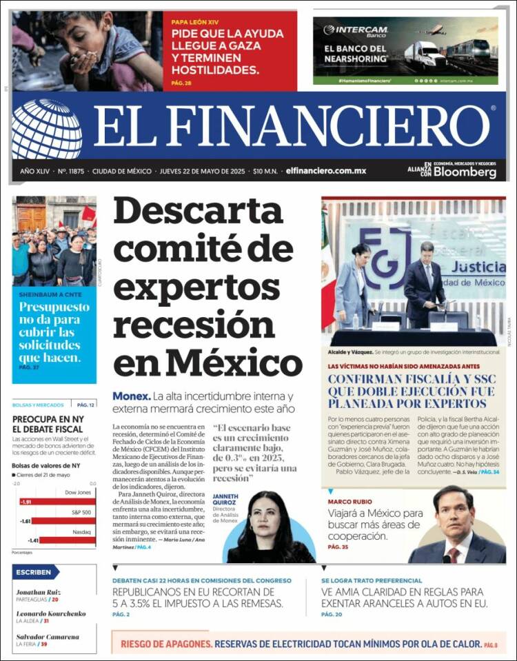 Portada de El Financiero (México)