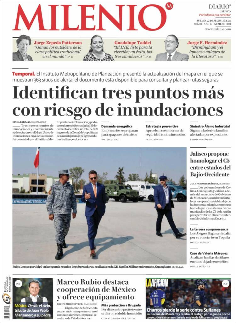 Portada de Milenio - Jalisco (México)