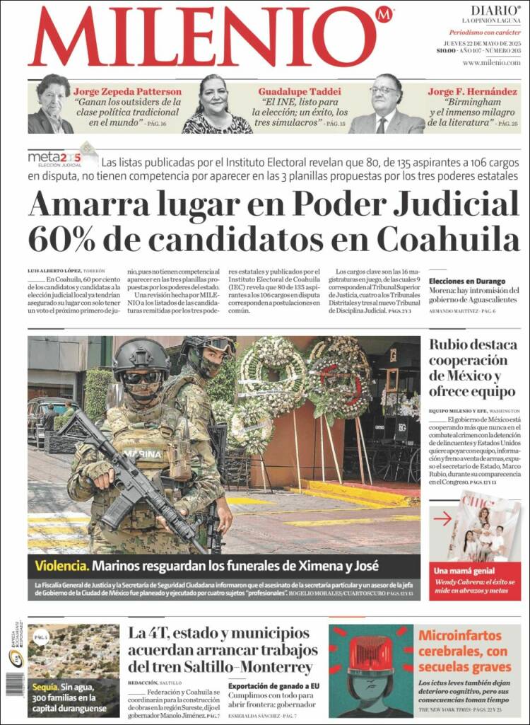 Portada de Milenio - Laguna (México)