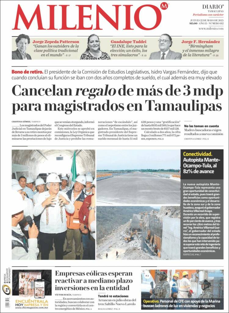 Portada de Milenio - Tamaulipas (México)