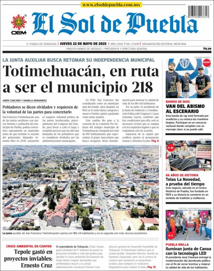 Portada de El Sol de Puebla (México)