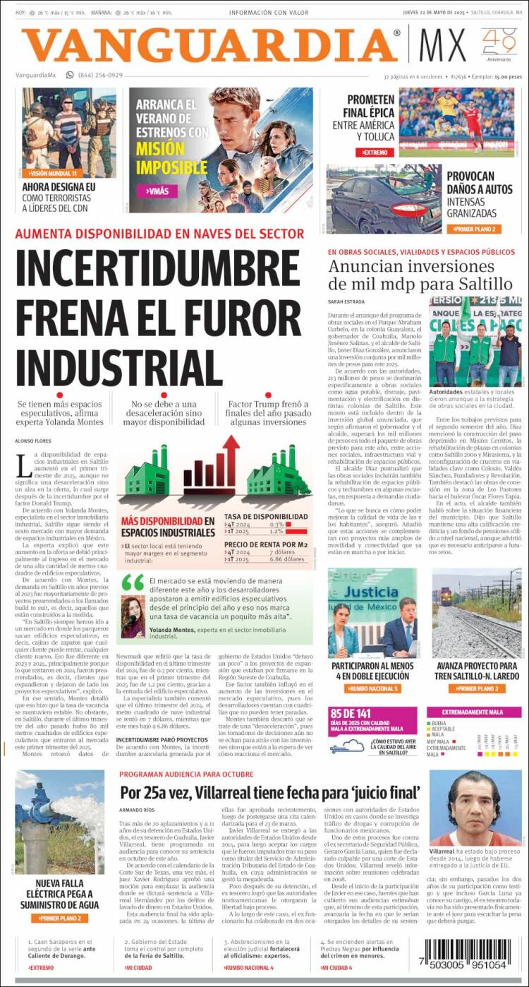 Portada de Vanguardia (México)