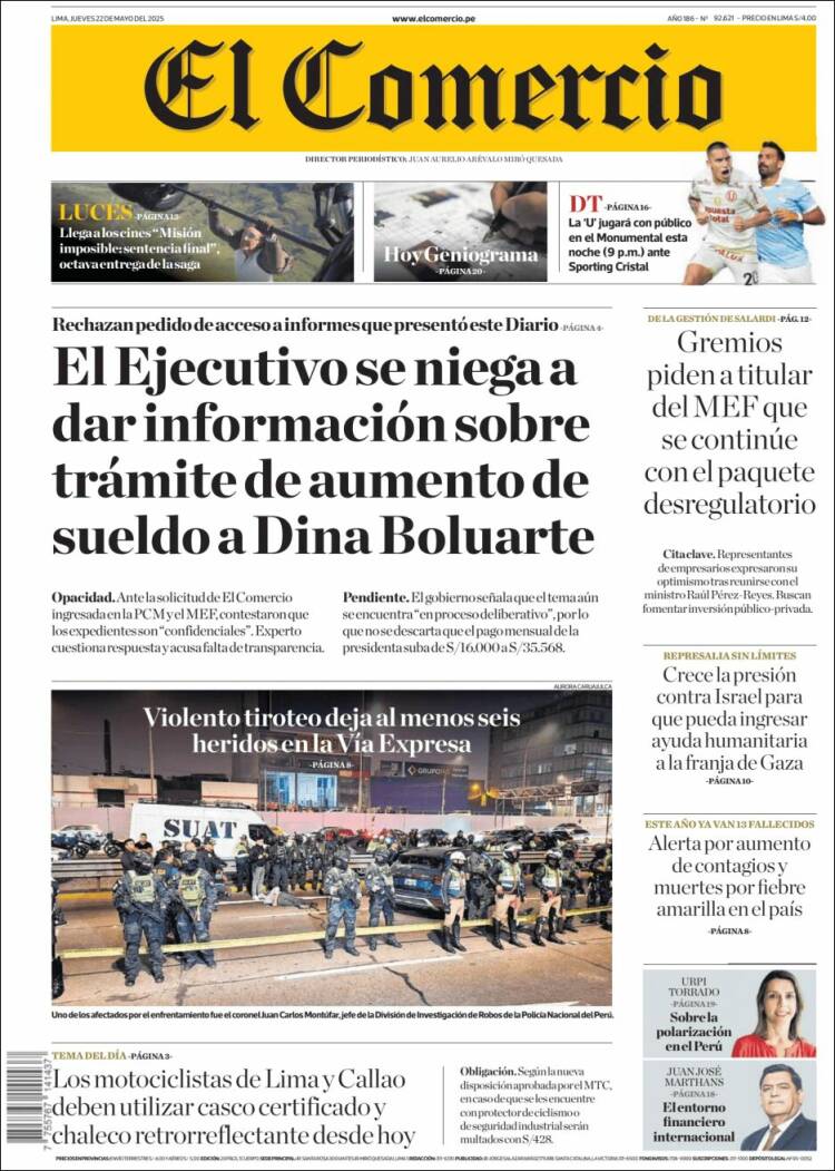 Portada de El Comercio (Pérou)