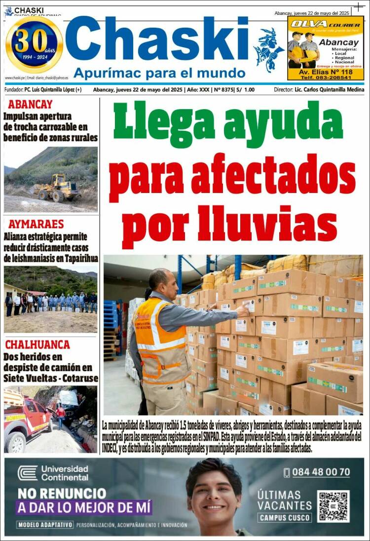 Portada de Diario Chaski (Pérou)