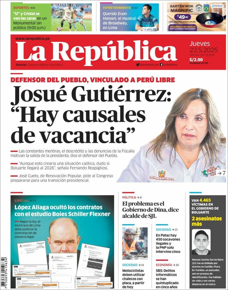 Portada de La Republica (Pérou)