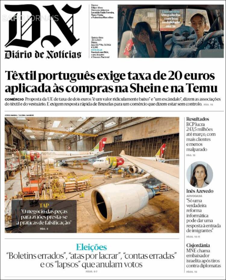 Portada de Diário de Noticias (Portugal)