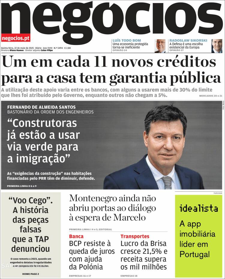 Portada de Jornal de Negócios (Portugal)