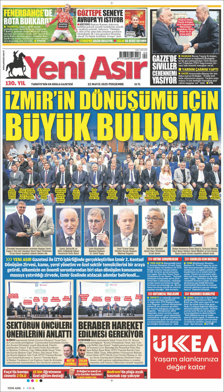 Portada de Yeni Asır (Turquía)