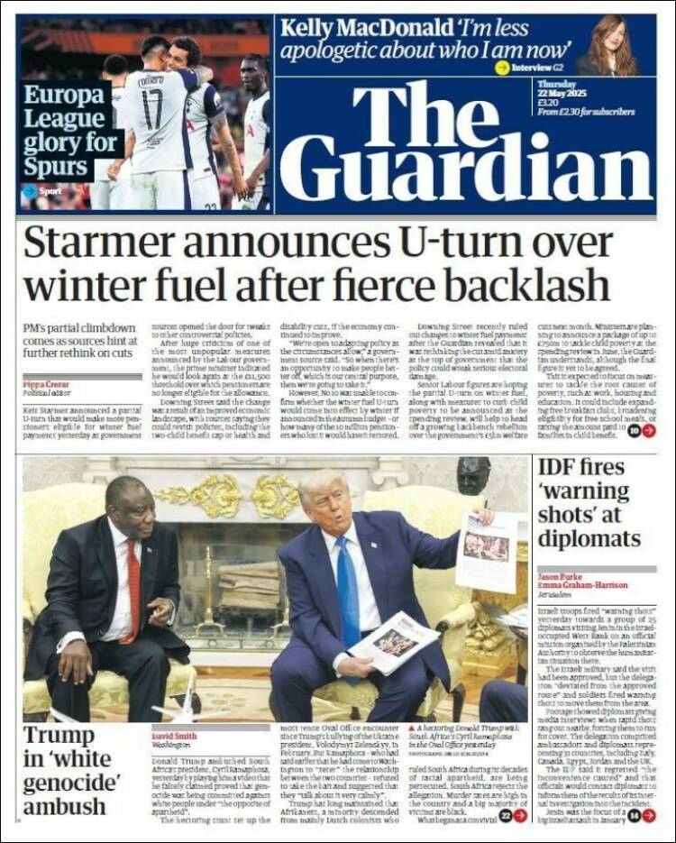 Portada de The Guardian (Royaume-Uni)