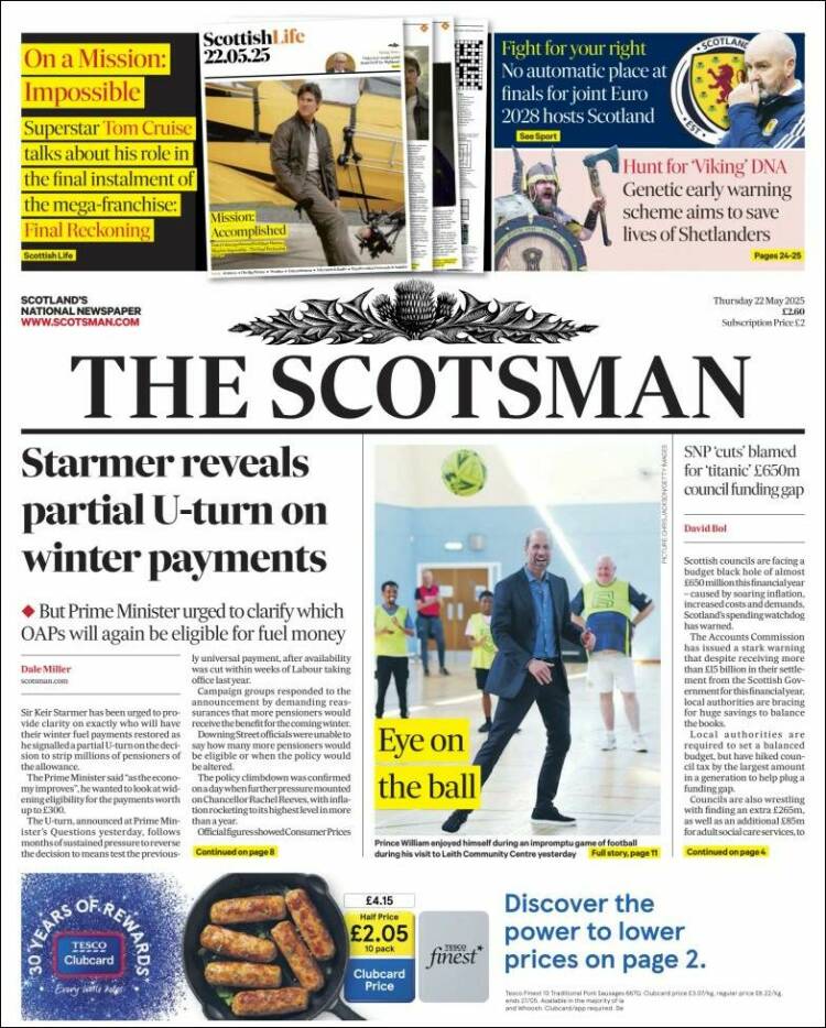 Portada de The Scotsman (Reino Unido)