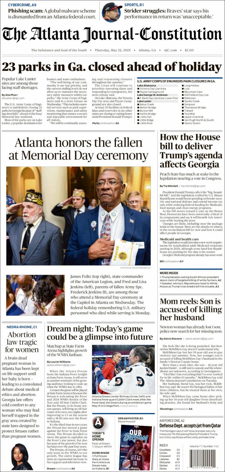 Portada de The Atlanta Journal-Constitution (USA)