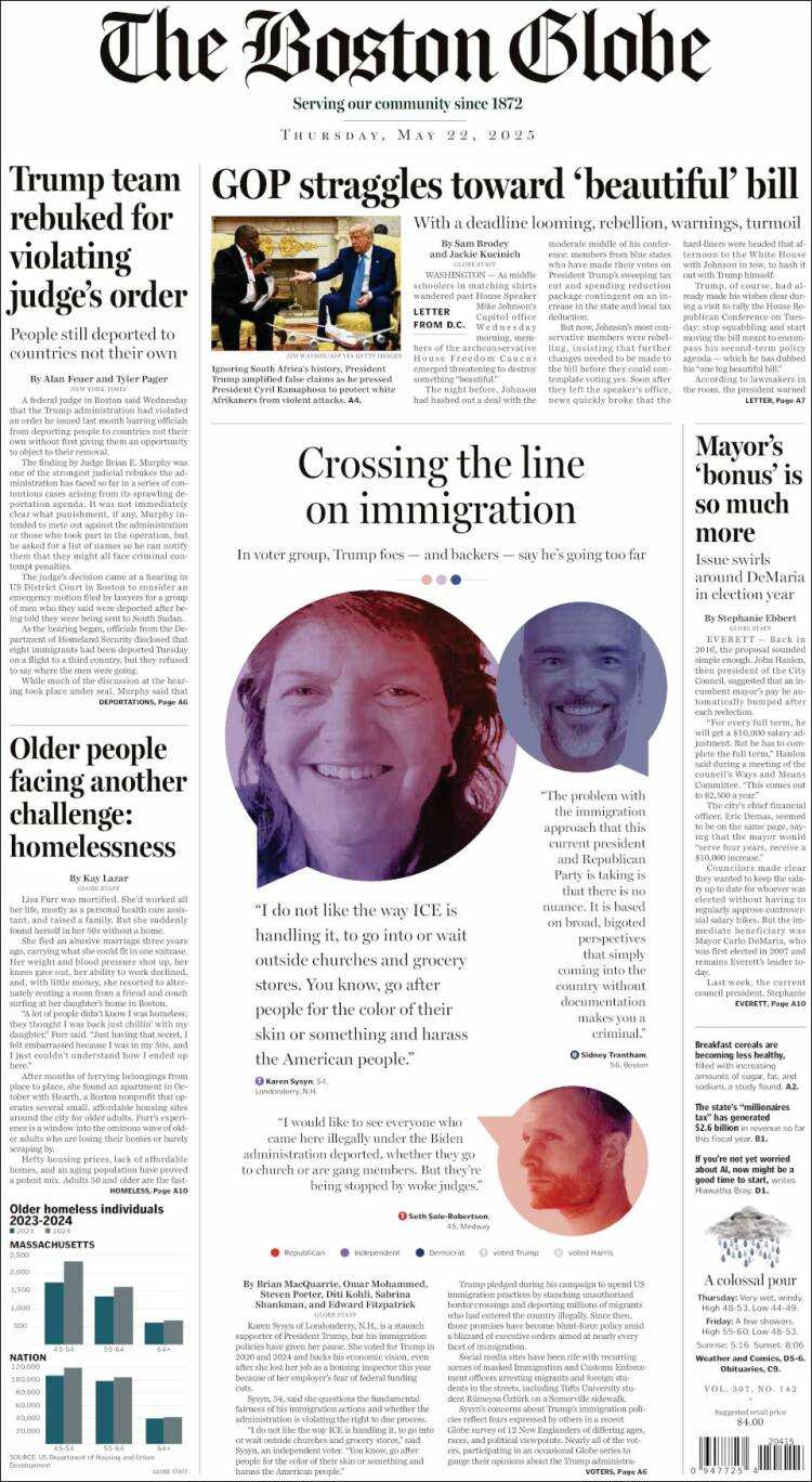 Portada de Boston Globe (USA)