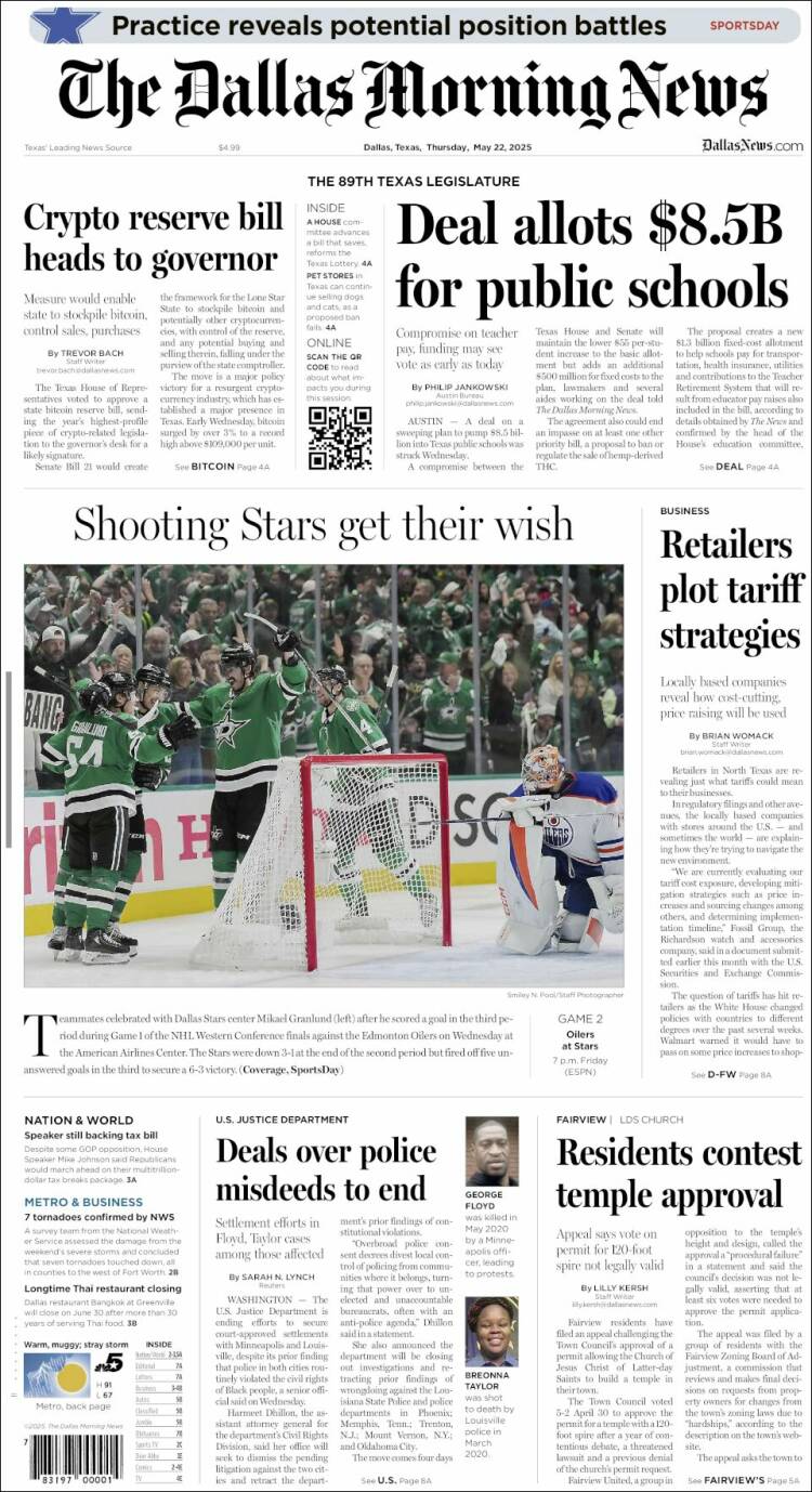 Portada de Dallas Morning News (USA)