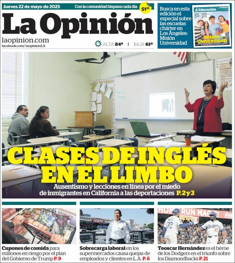 Portada de La Opinión (USA)