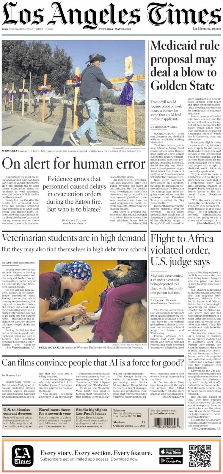Portada de Los Angeles Times (USA)