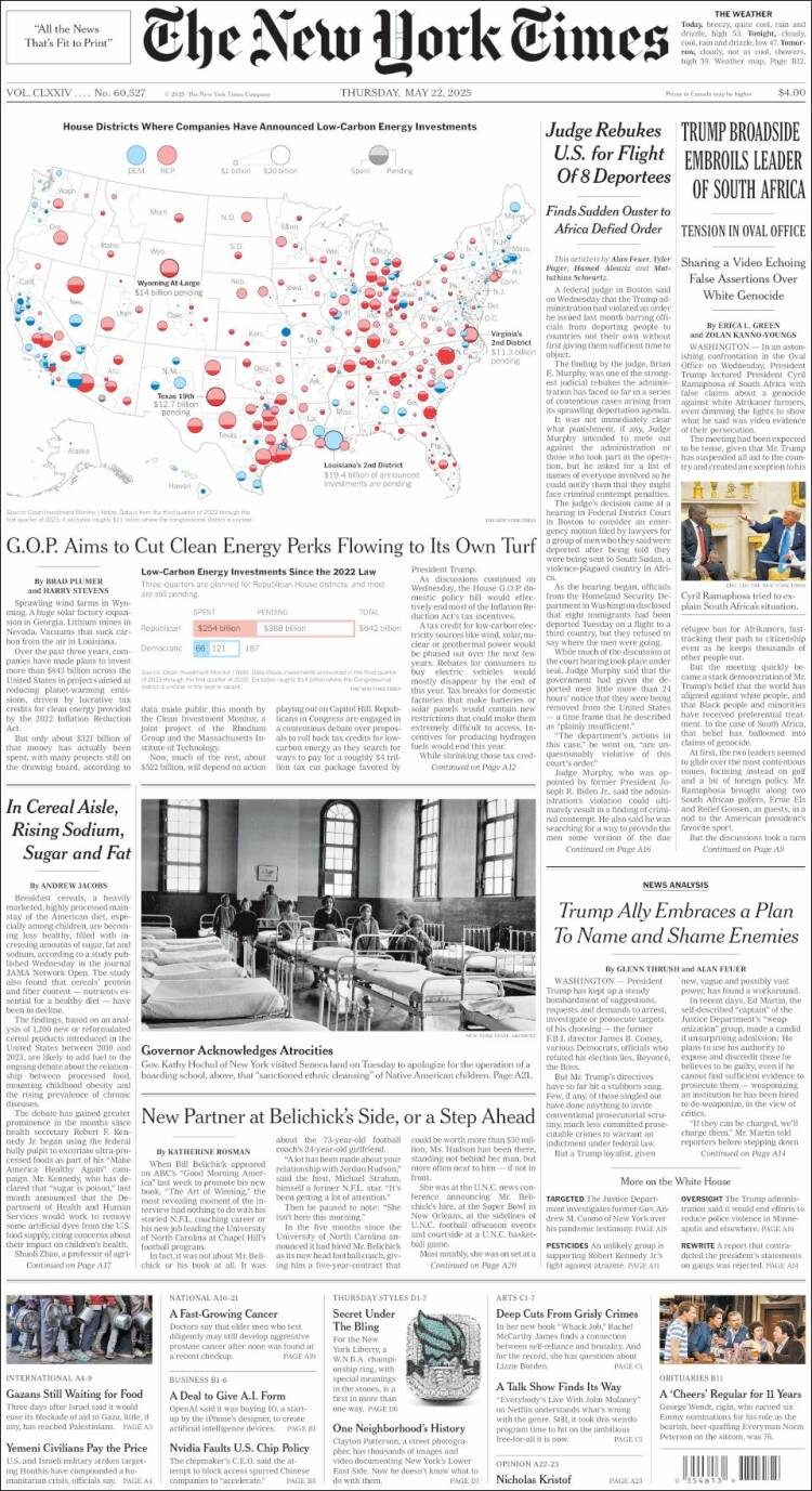 Portada de New York Times (USA)