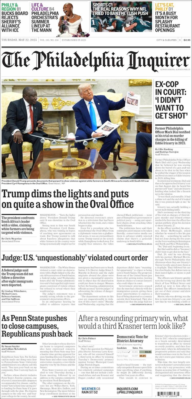 Portada de Philadelphia Inquirer (USA)