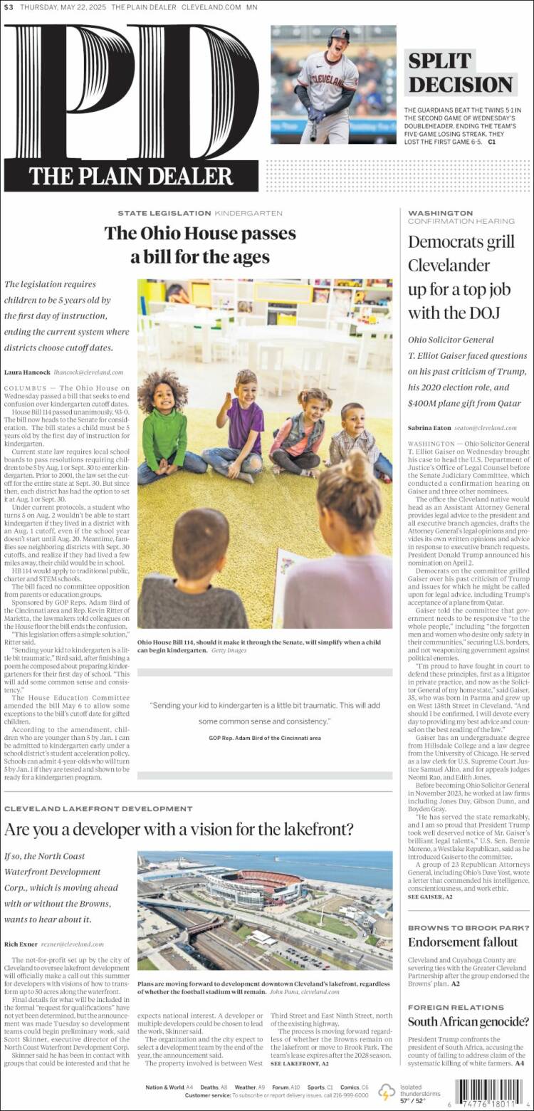 Portada de The Plain Dealer (USA)