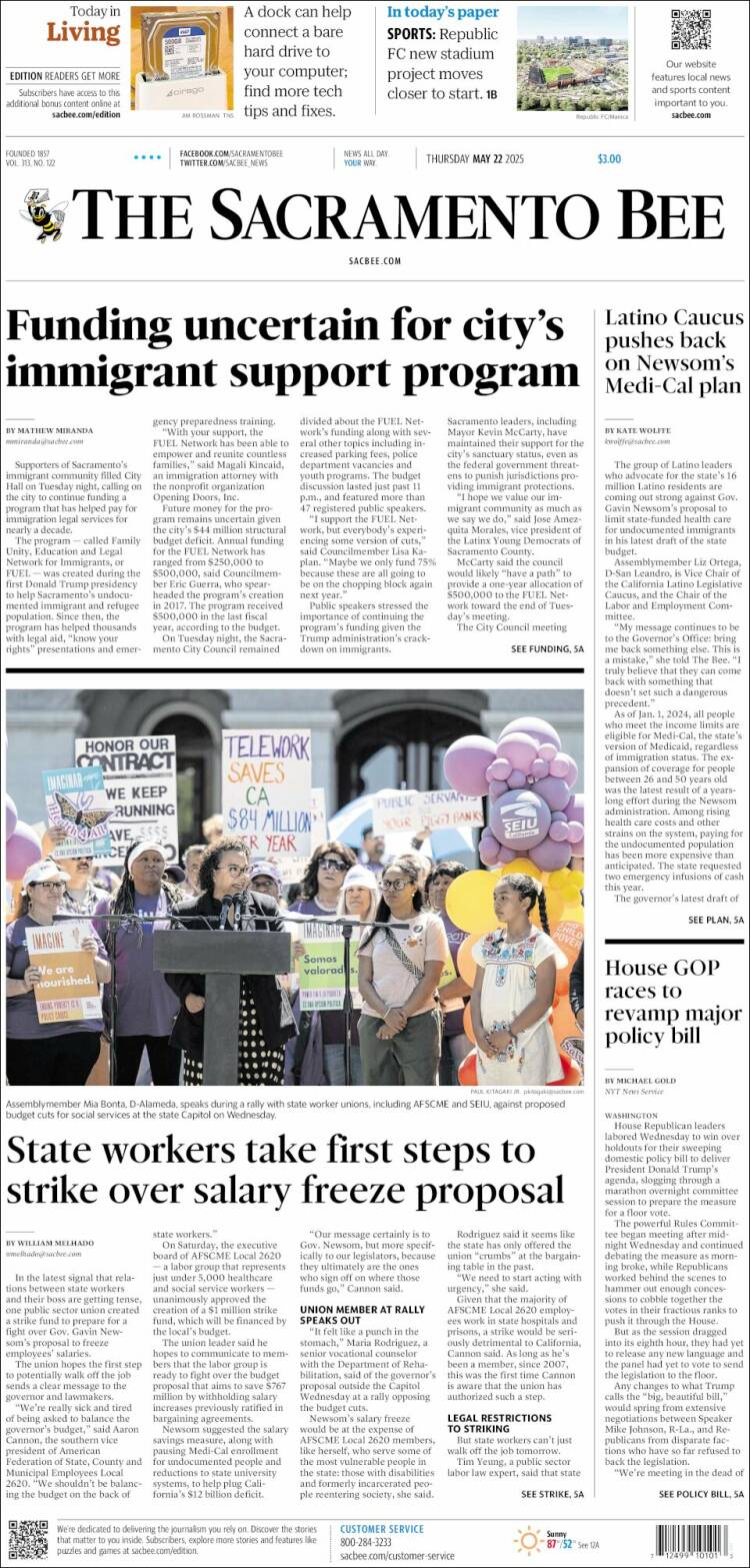 Portada de The Sacramento Bee (USA)