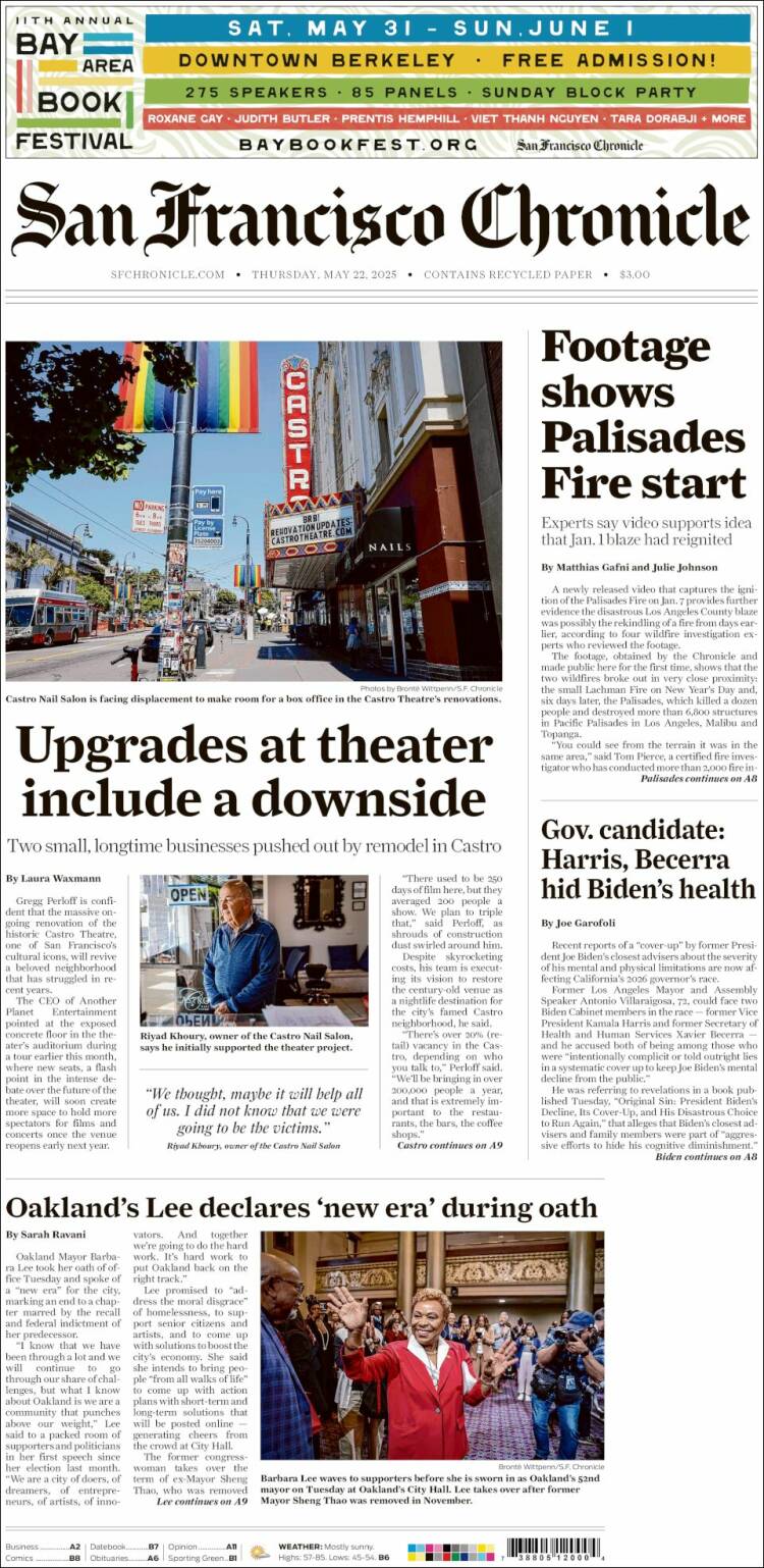 Portada de San Francisco Chronicle (USA)