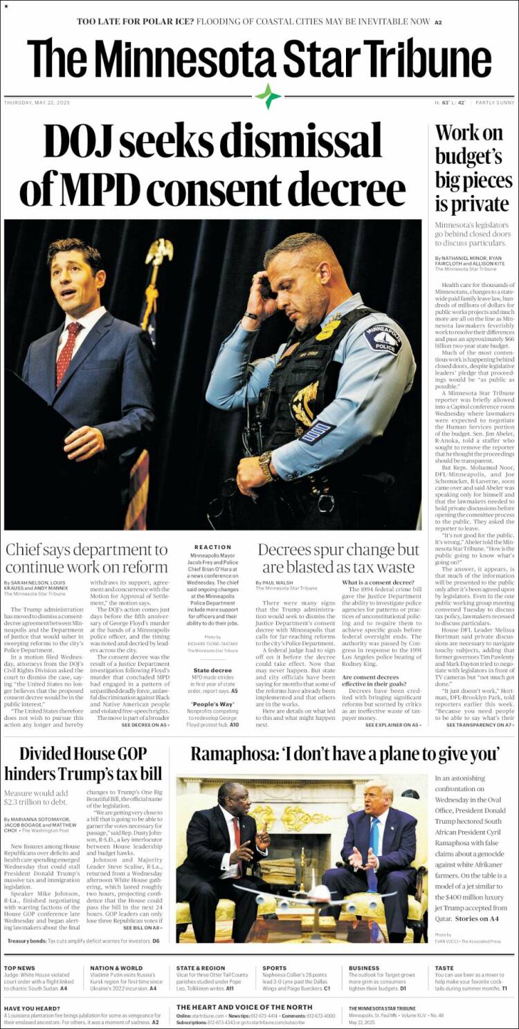 Portada de Star Tribune (USA)