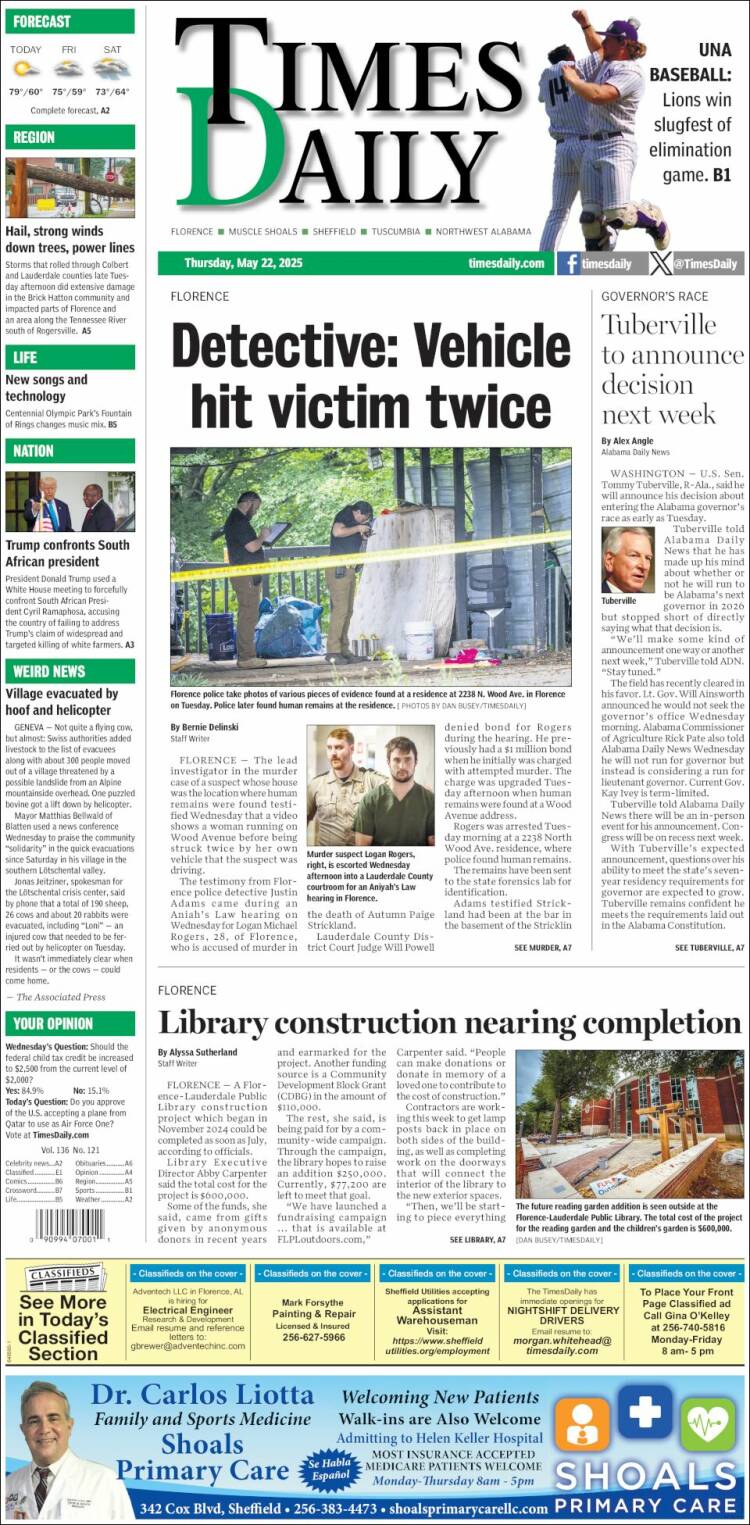 Portada de Times Daily (USA)