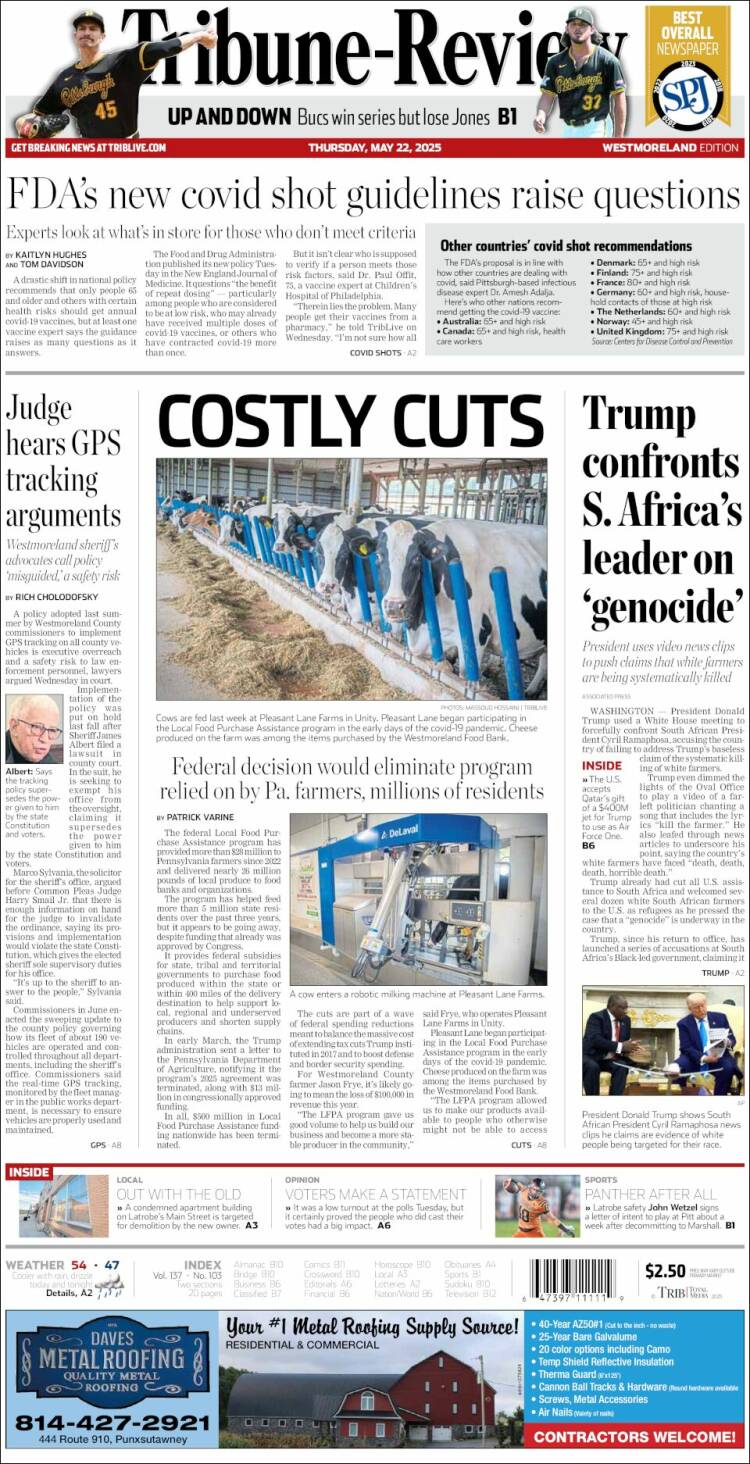 Portada de Tribune-Review (USA)