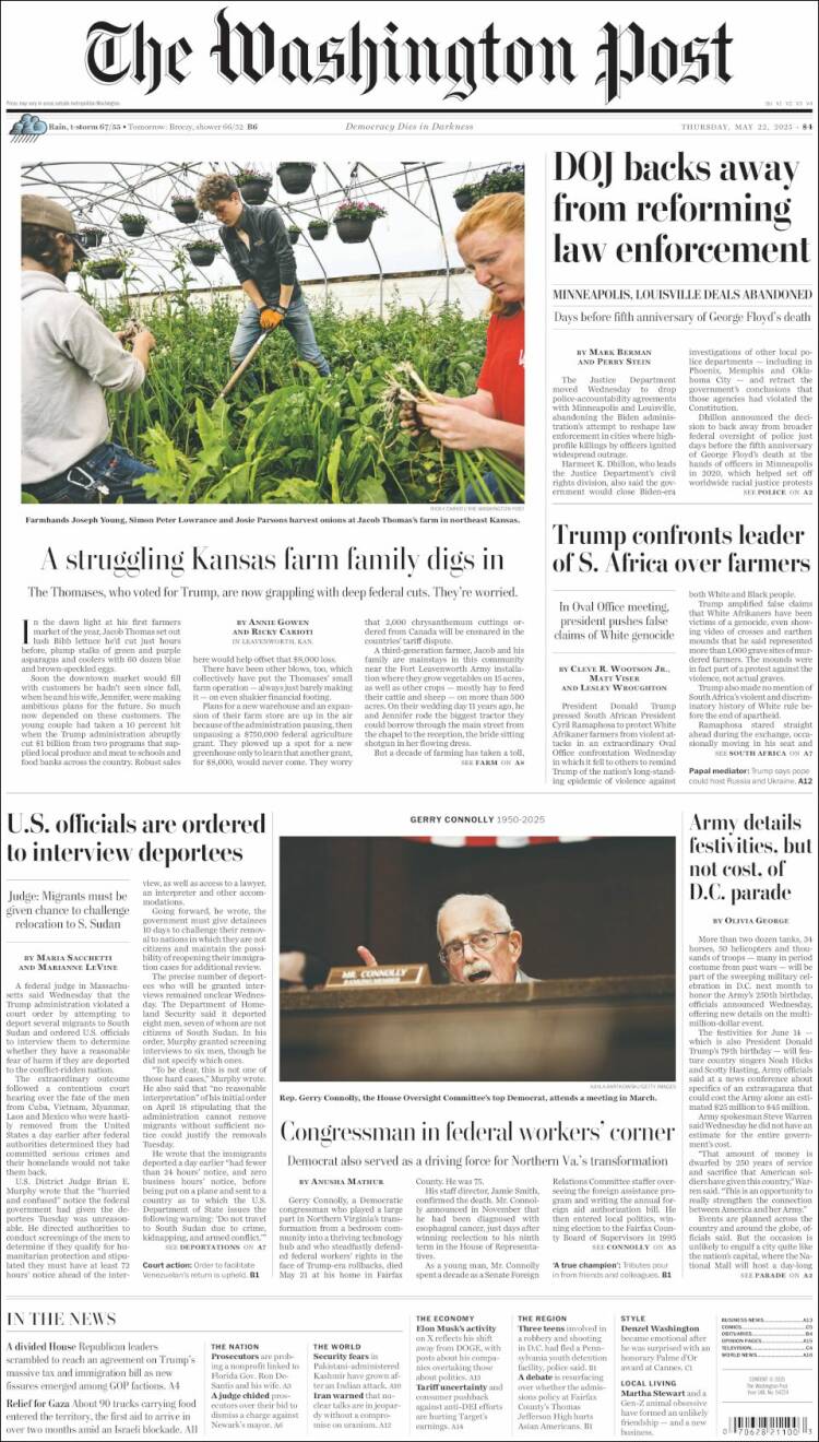 Portada de The Washington Post (USA)