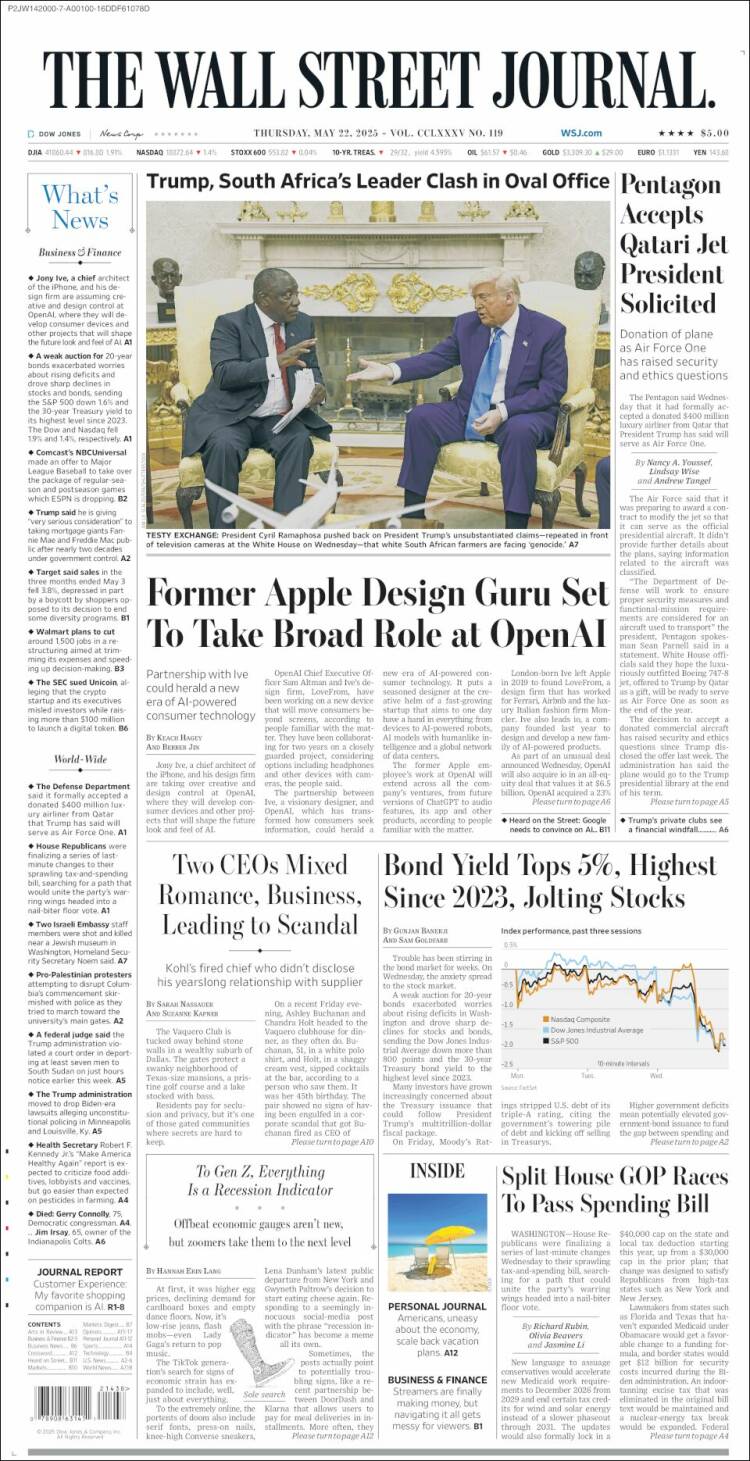 Portada de Wall Street Journal (USA)
