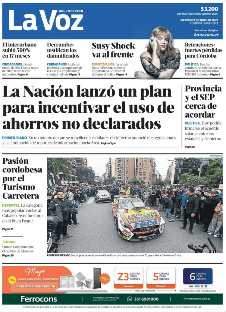 Portada de La Voz del Interior (Argentina)