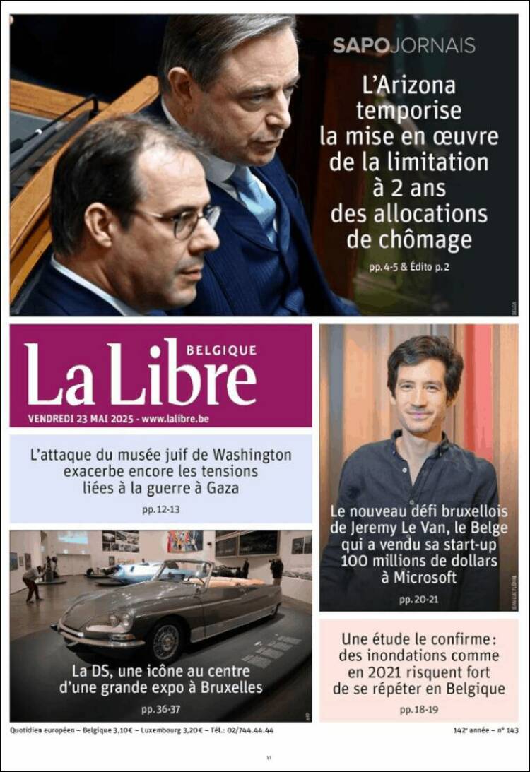 Portada de La Libre.be (Belgique)