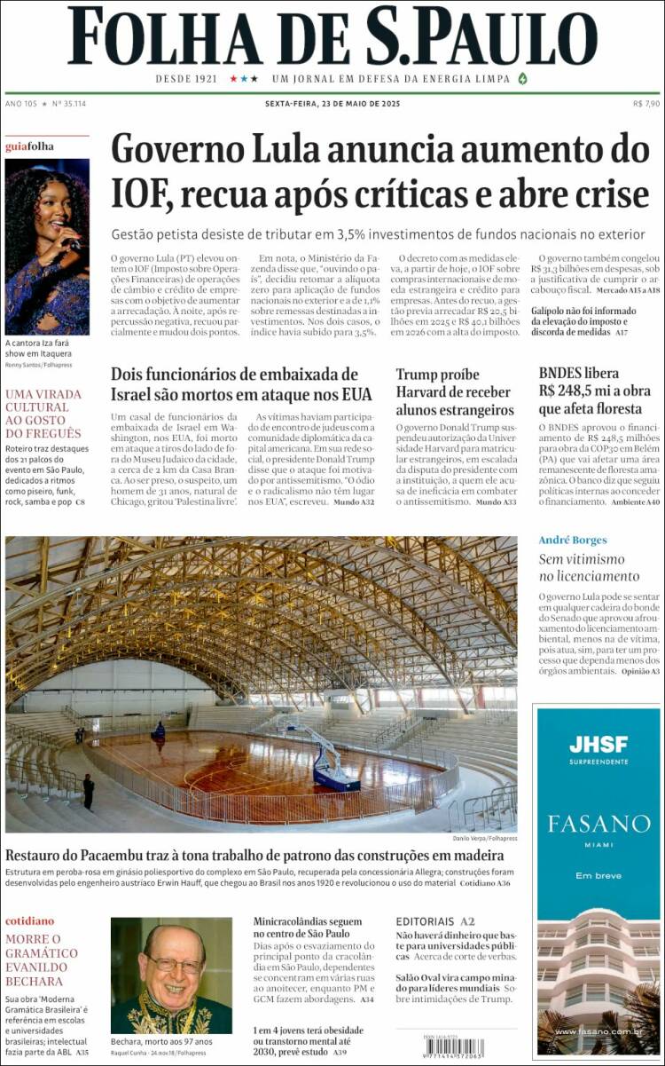 Portada de Folha de São Paulo (Brésil)
