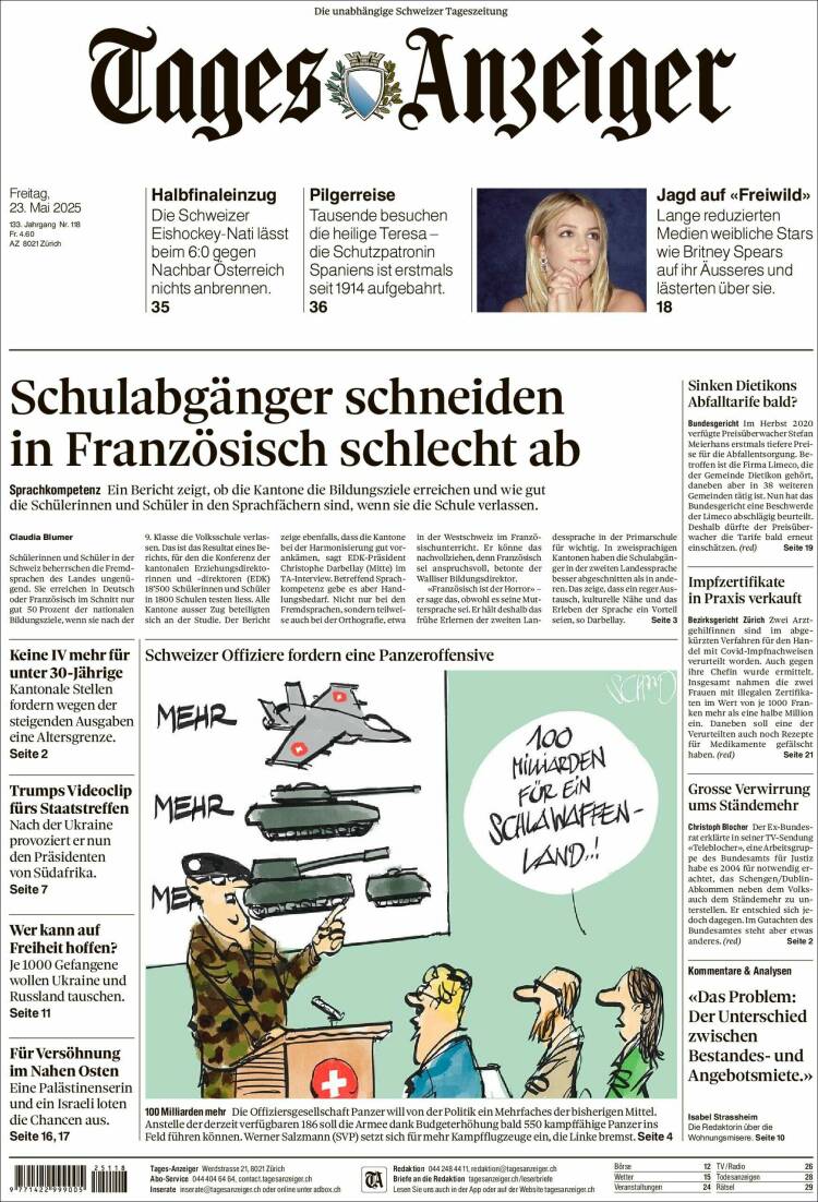 Portada de Tages-Anzeiger (Suisse)