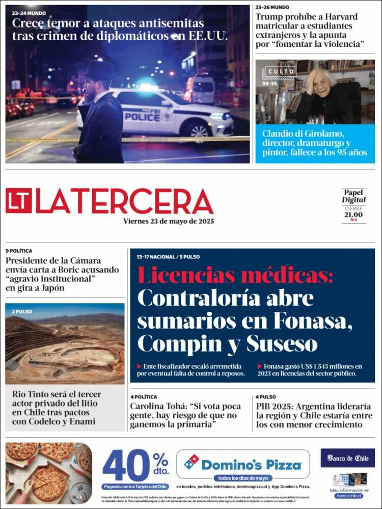 Portada de La Tercera (Chile)