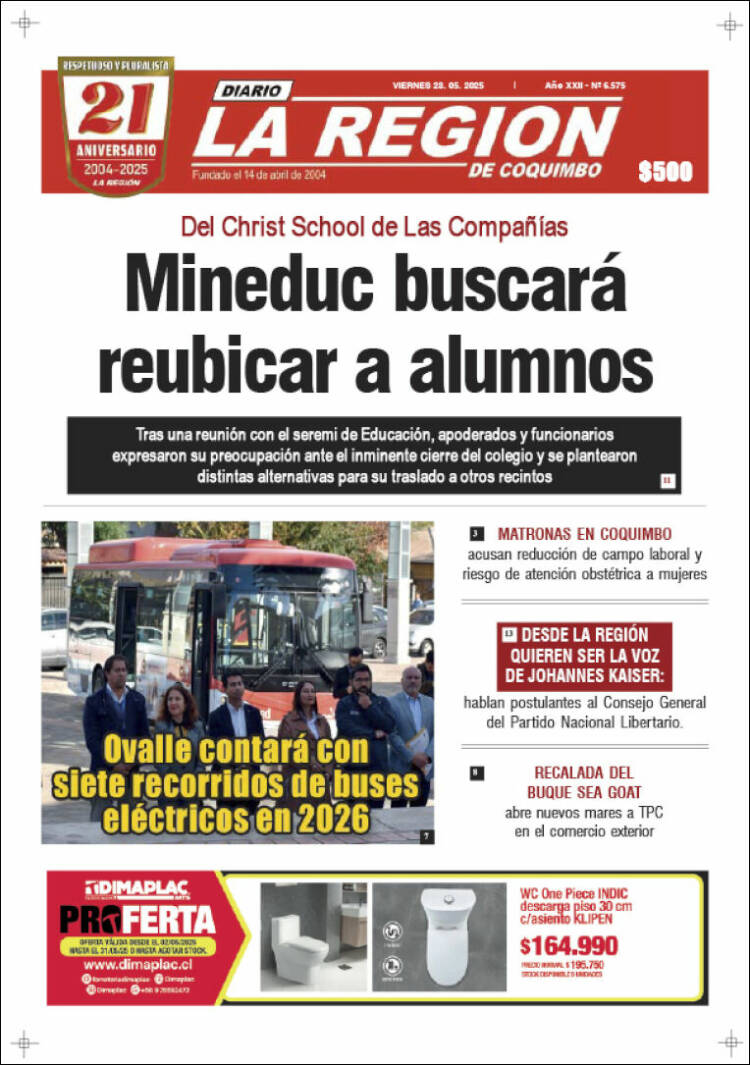Portada de Diario La Región de Coquimbo (Chile)