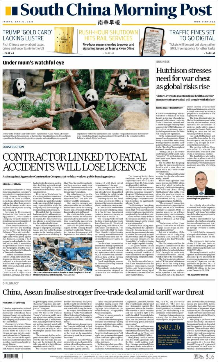 Portada de South China Morning Post (Chine)