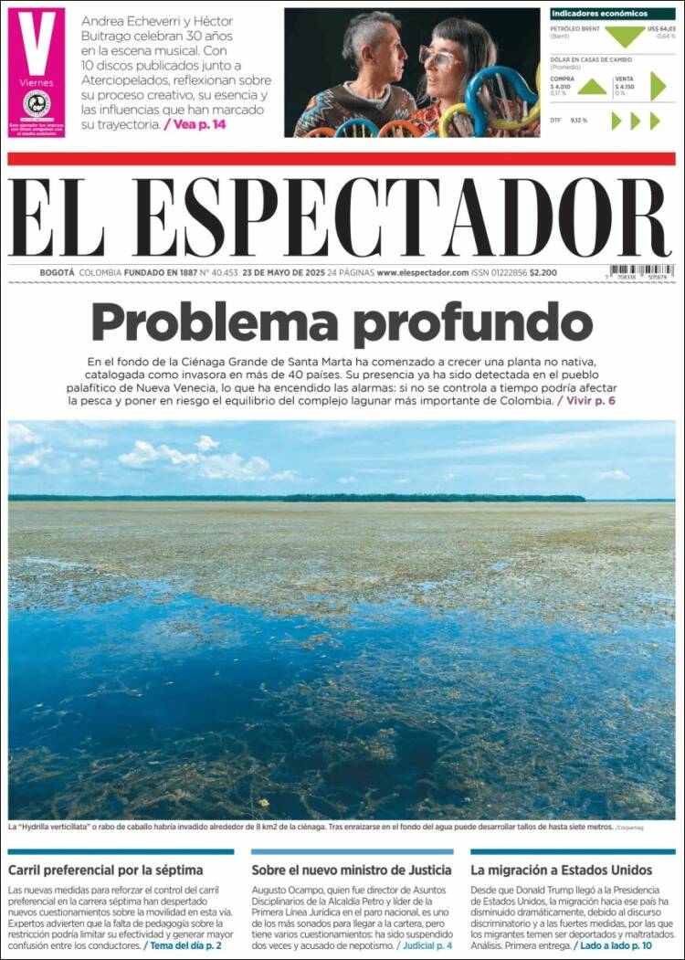 Portada de El Espectador (Colombie)