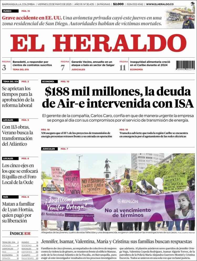Portada de El Heraldo (Colombie)
