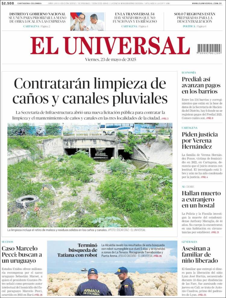 Portada de El Universal (Colombie)