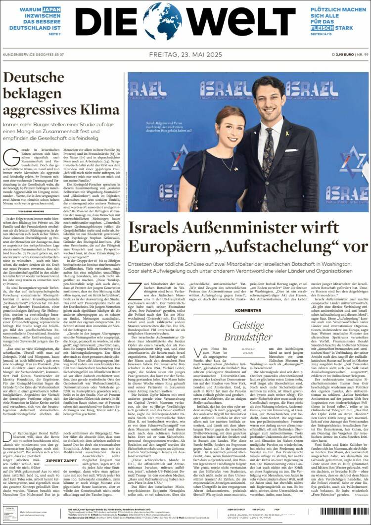 Portada de Die Welt (Allemagne)