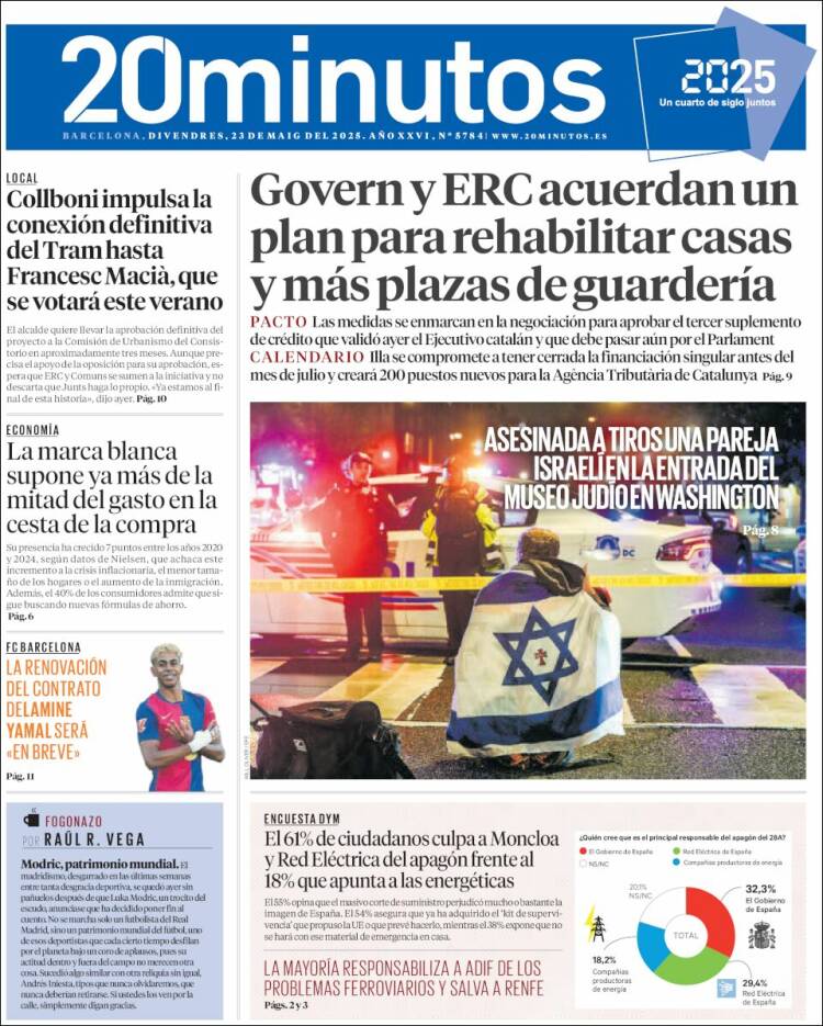 Portada de 20 Minutos - Barcelona (España)